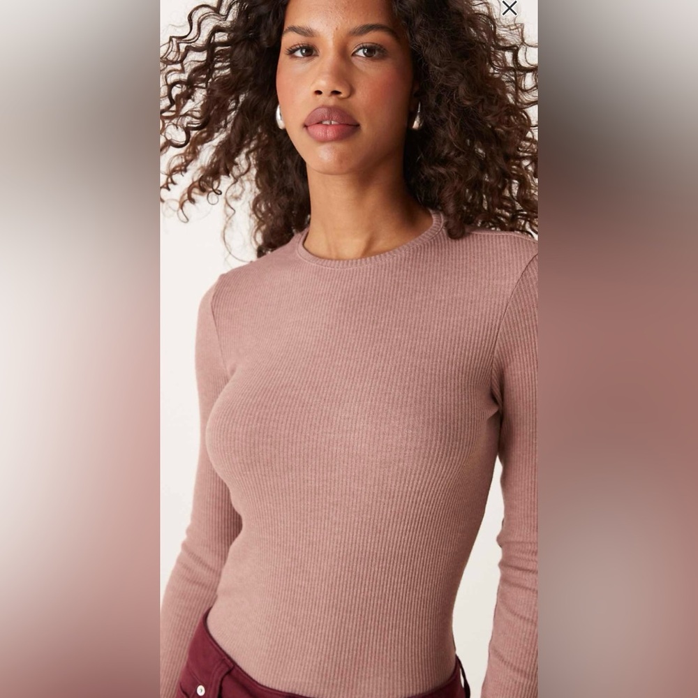 Mango Ribbed Long Sleeve Top - Blush Pink